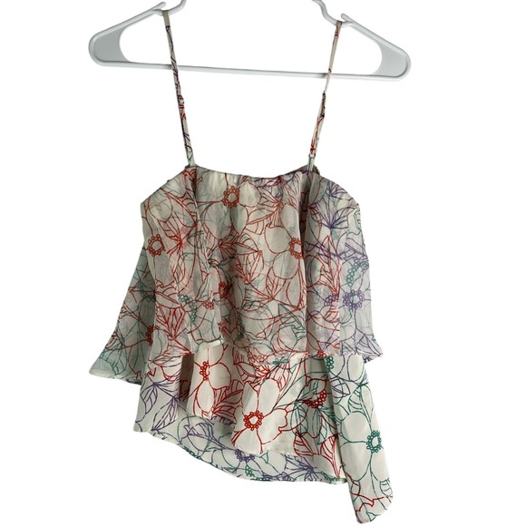 Anthropologie Maeve 100% Silk Asymetrical Flroal Flowy Spagetti‎ Strap Tank Top - Picture 5 of 12
